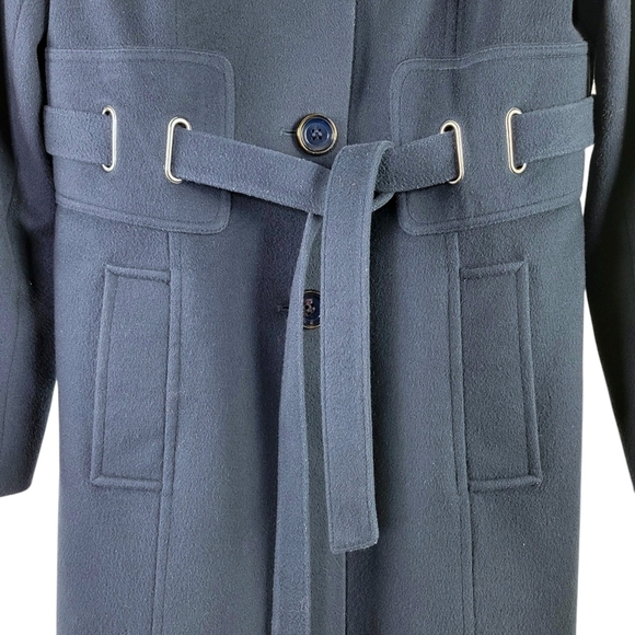 Via Spiga Women's Size 10 Navy Blue Felted 100% Wool Button-Up Belted Coat - Picture 4 of 13